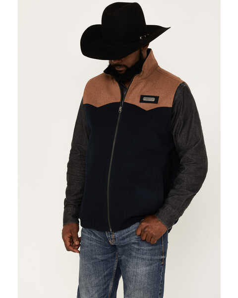 Cinch Men's Solid Color-Block Concealed Carry Zip-Front Wool Vest , Navy, hi-res