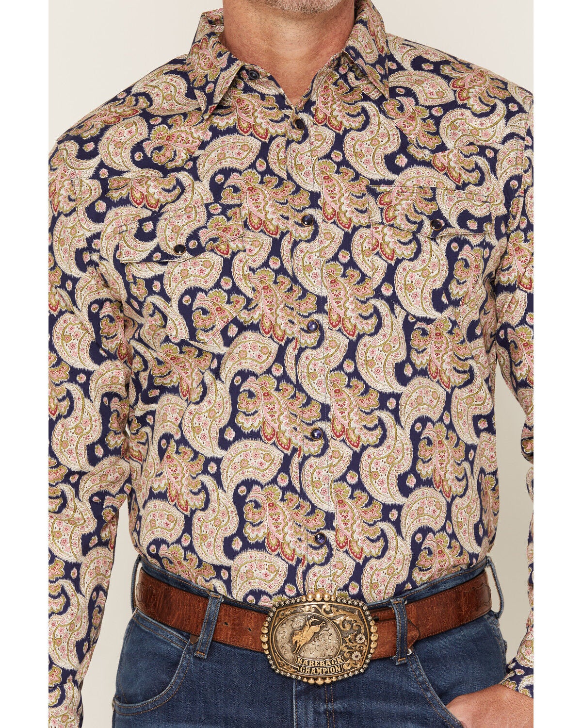 Image #3 - Gibson Trading Co Men's Take Me Back Paisley Print Long Sleeve Snap Western Shirt, Navy, hi-res