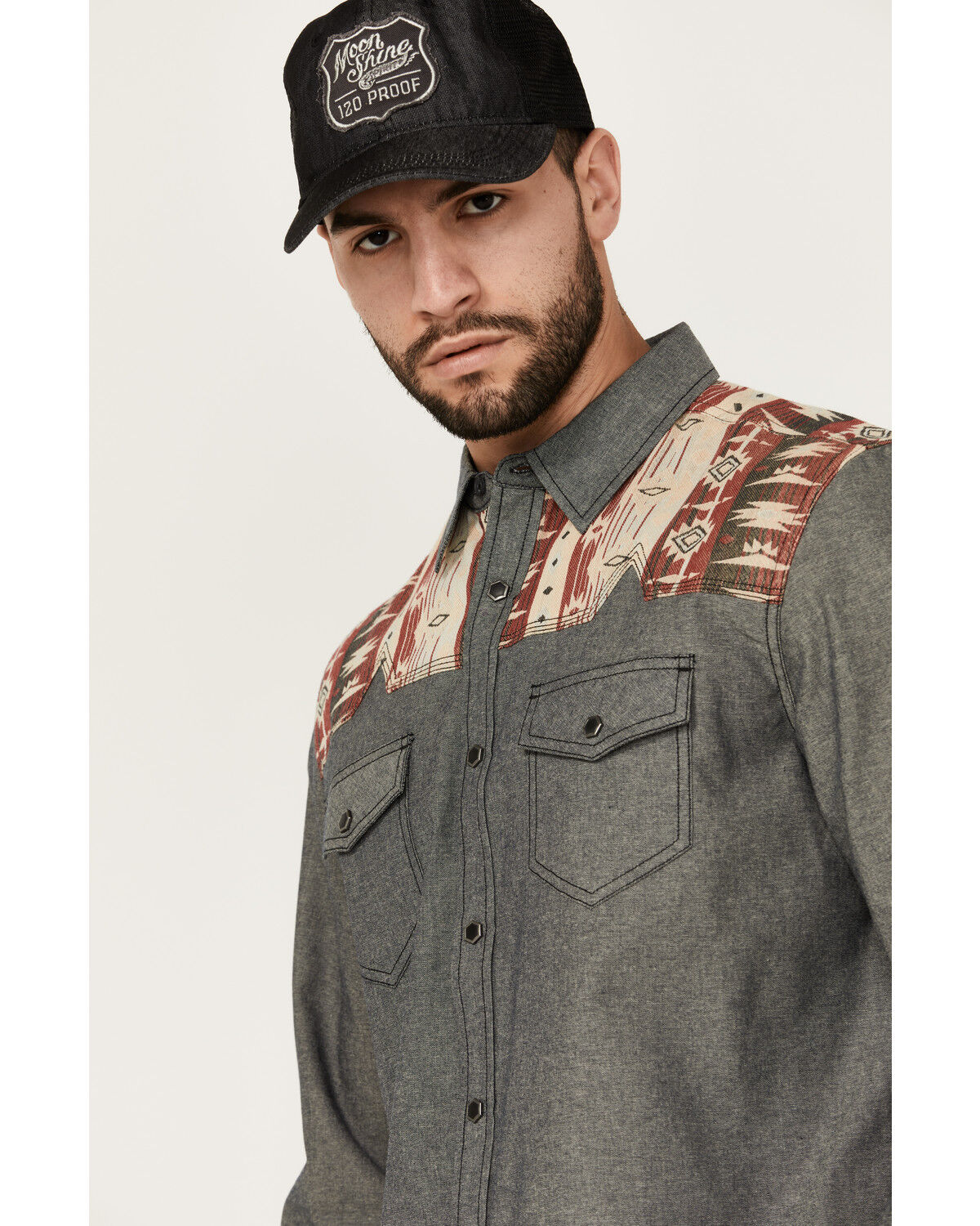 Image #2 - Moonshine Spirit Men's Highway Southwestern Yoke Long Sleeve Snap Western Shirt, Navy, hi-res