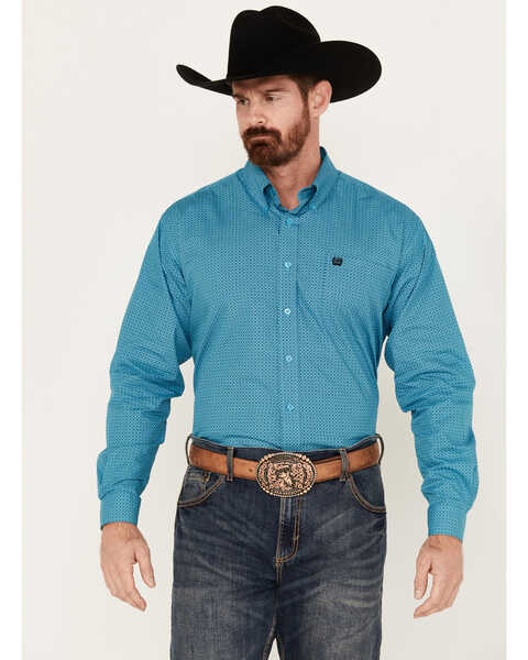Cinch Men's Geo Print Long Sleeve Button-Down Western Shirt - Big , Turquoise, hi-res