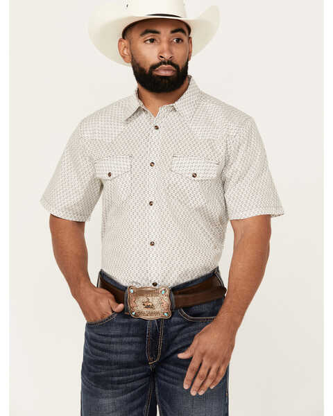 Image #1 - Gibson Trading Co Men's Moonlight Geo Print Short Sleeve Snap Western Shirt , White, hi-res