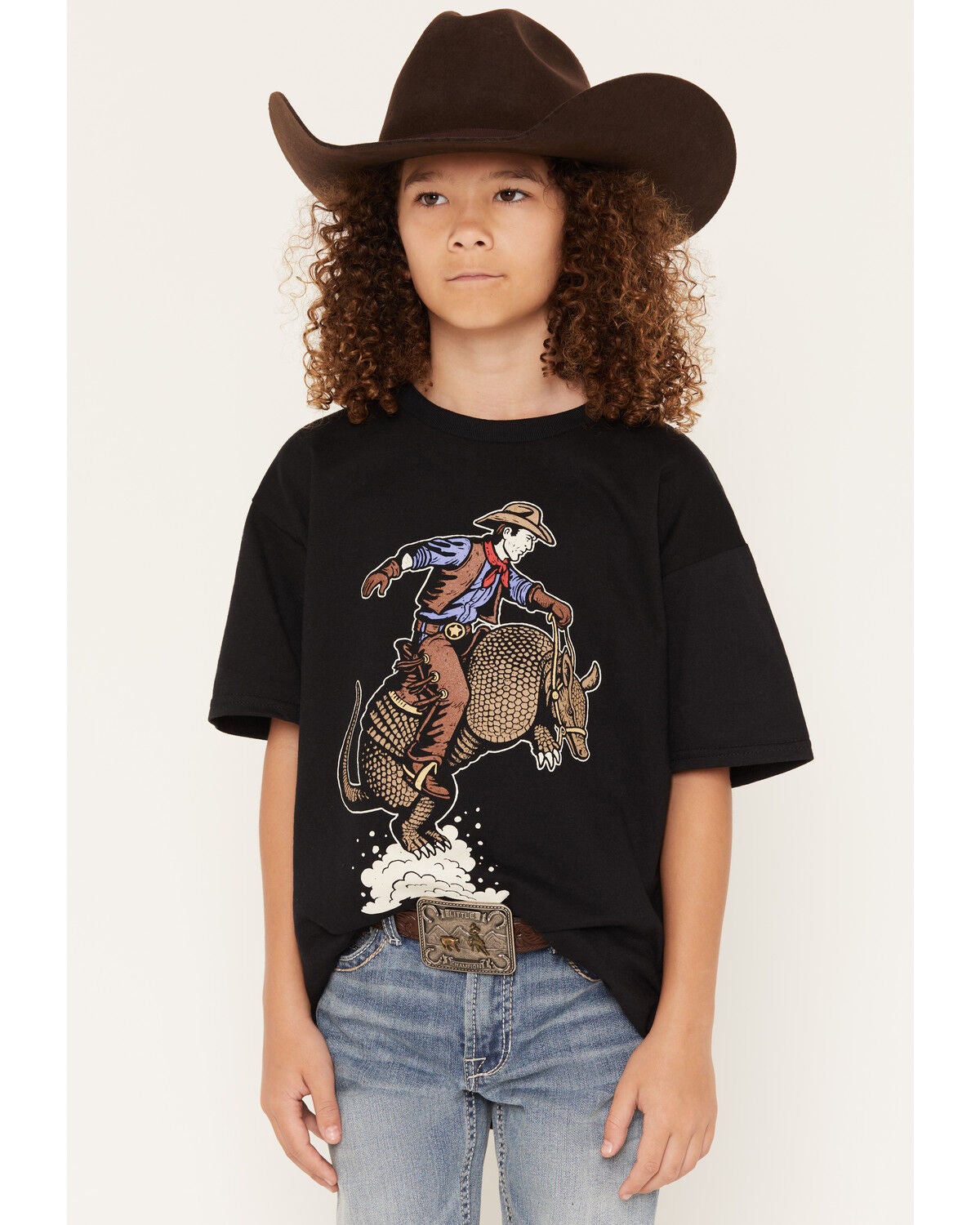 Cody James Boys' Armadillo Rider Short Sleeve Graphic T-Shirt, Black, hi-res