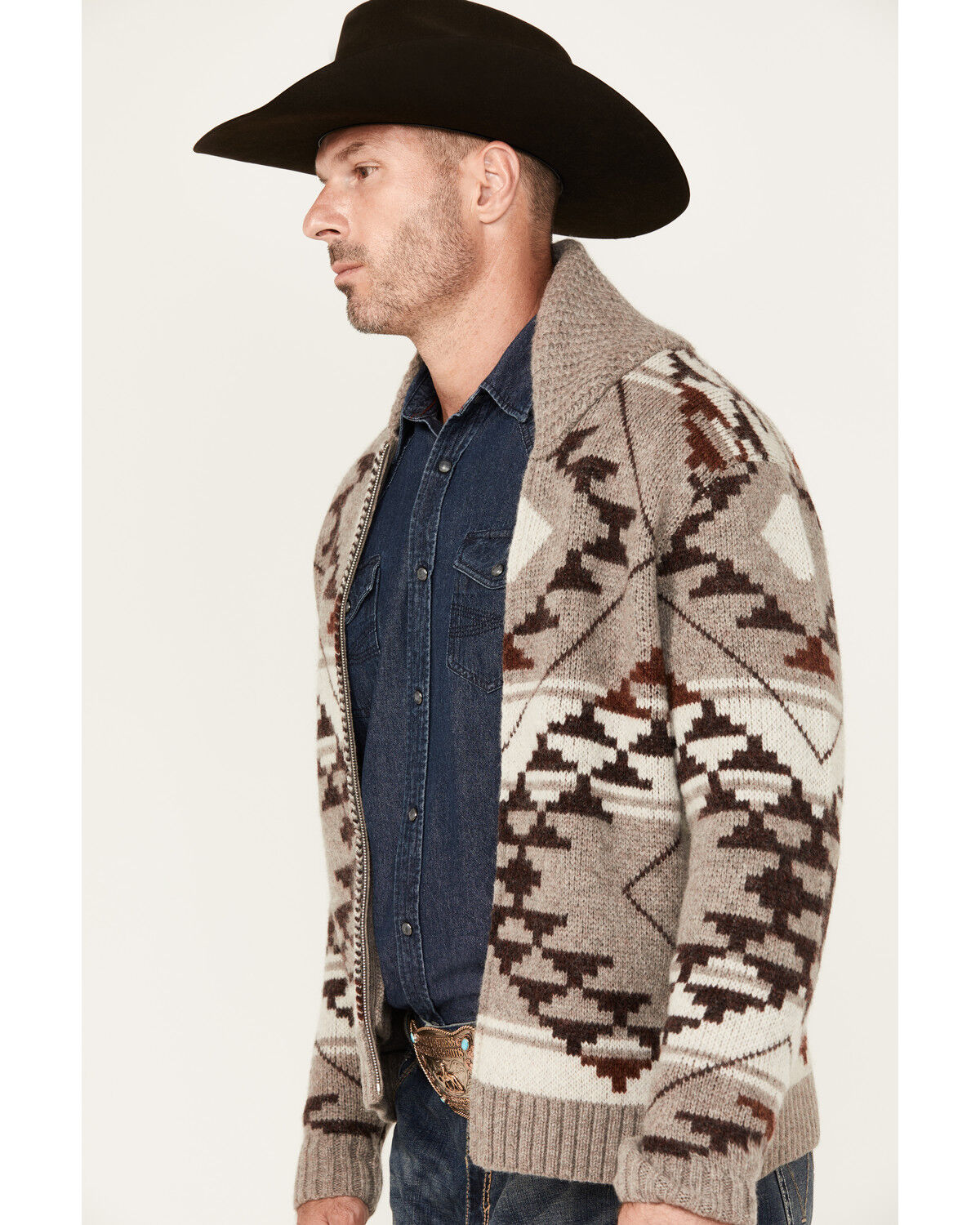 Image #2 - Cody James Men's Carson Southwestern Full Zip Chunky Sweater, Tan, hi-res