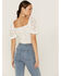 Flying Tomato Women's Lace Rouched Front Crop Top , Ivory, hi-res