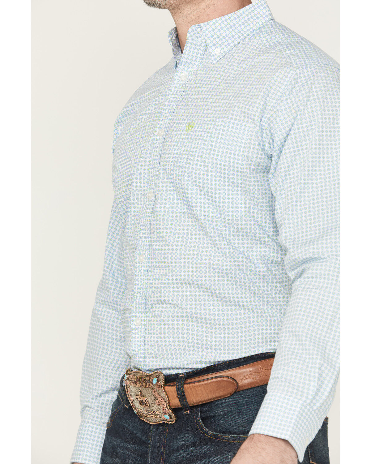Image #3 - Ariat Men's Cillian Geo Print Long Sleeve Button-Down Western Shirt, Light Blue, hi-res