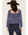 Image #4 - Ash & Violet Women's Solid Long Sleeve Shirt, Navy, hi-res