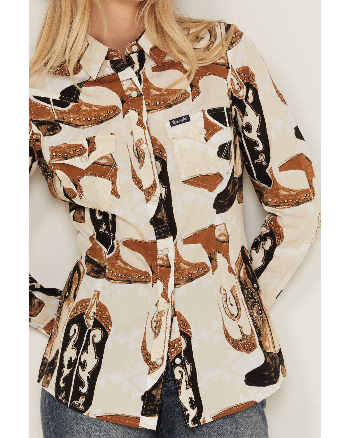 Image #3 - Wrangler Retro Women's Boot Print Long Sleeve Snap Western Shirt, White, hi-res