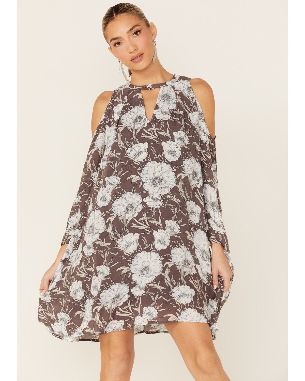 Image #4 - Miss Me Women's Floral Long Sleeve Cold Shoulder Dress, , hi-res