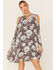Miss Me Women's Floral Long Sleeve Cold Shoulder Dress, Black, hi-res