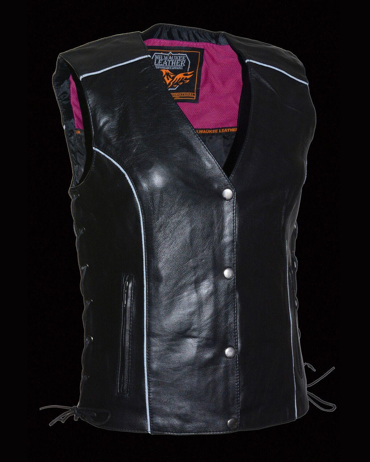 Image #4 - Milwaukee Leather Women's Stud & Wings Leather Vest - 4X, Pink/black, hi-res