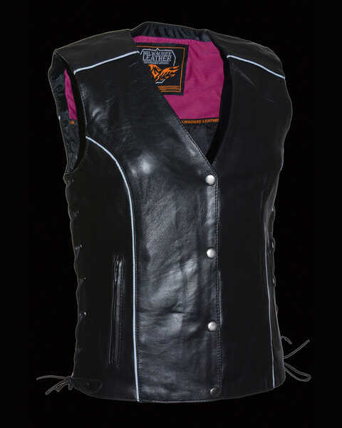 Image #4 - Milwaukee Leather Women's Stud & Wings Leather Vest - 4X, Pink/black, hi-res