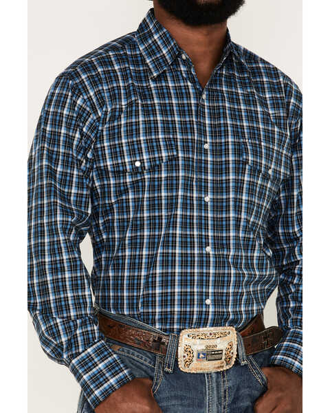 Wrangler Men's Wrinkle Resist Long Sleeve Western Snap Plaid Print Shirt, Black/blue, hi-res