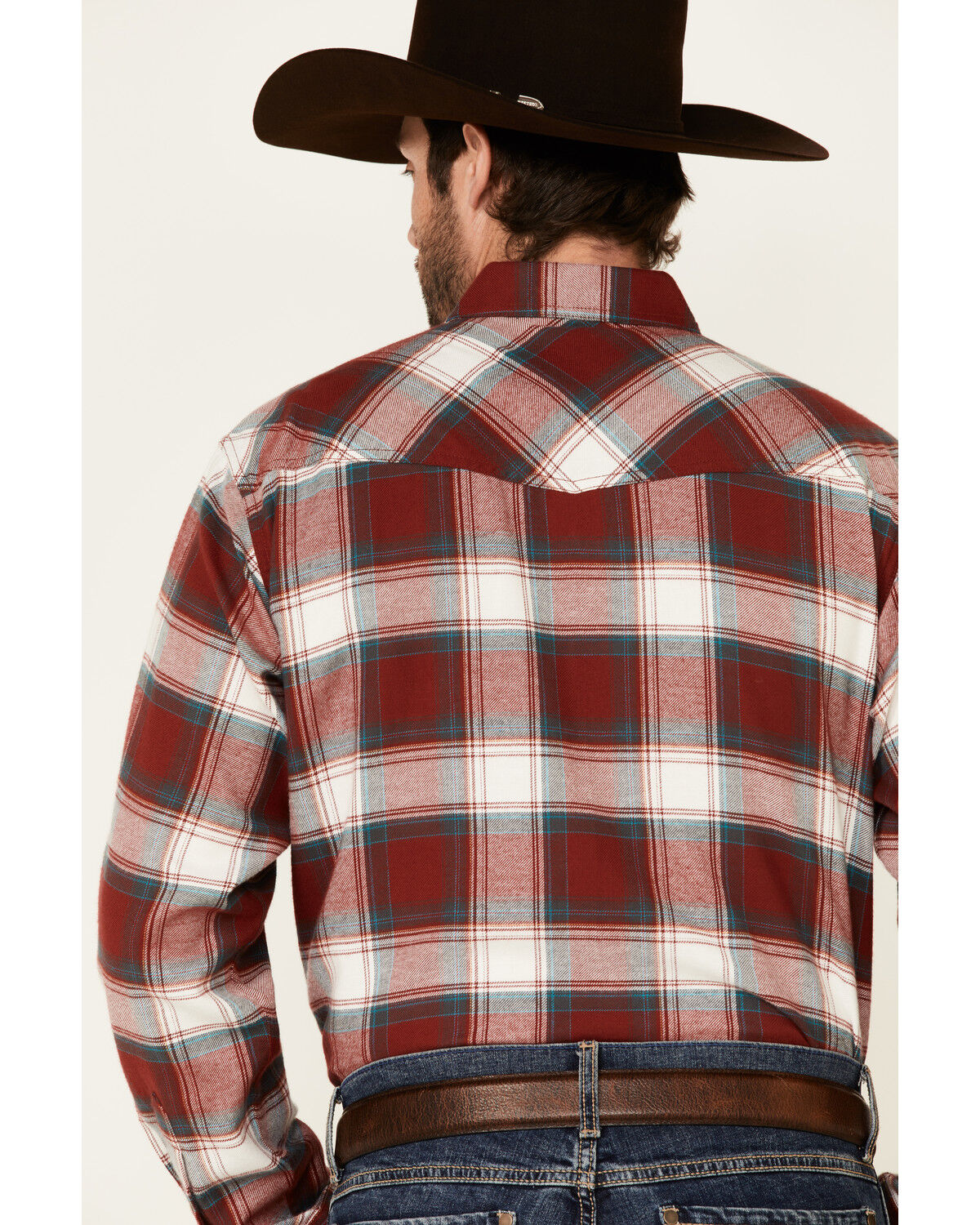 Image #5 - Ariat Men's Hillsboro Retro Large Plaid Long Sleeve Snap Western Flannel Shirt, Red, hi-res