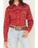 Image #3 - Cowgirl Hardware Women's Branding Print Long Sleeve Rhinestone Snap Stretch Western Shirt, Red, hi-res