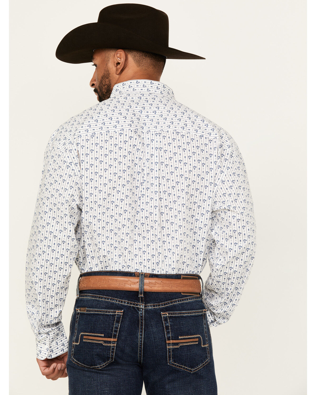 Image #4 - George Strait by Wrangler Men's Floral Striped Long Sleeve Button-Down Stretch Western Shirt, White, hi-res