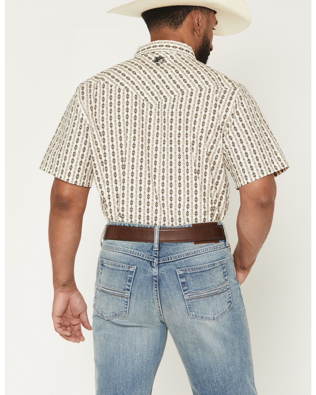 Image #4 - RANK 45&reg; Men's Eye In The Sky Geo Stripe Print Short Sleeve Snap Stretch Western Shirt, Ivory, hi-res
