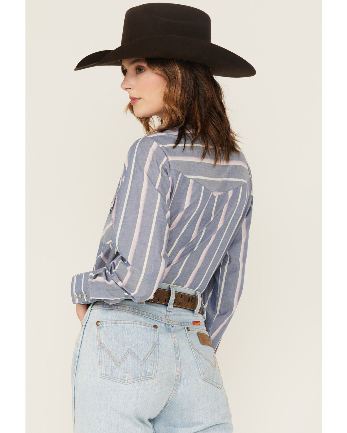 Image #5 - Cowboygirl by Jenna Paulette Women's Striped Long Sleeve Pearl Snap Western Shirt, Blue, hi-res