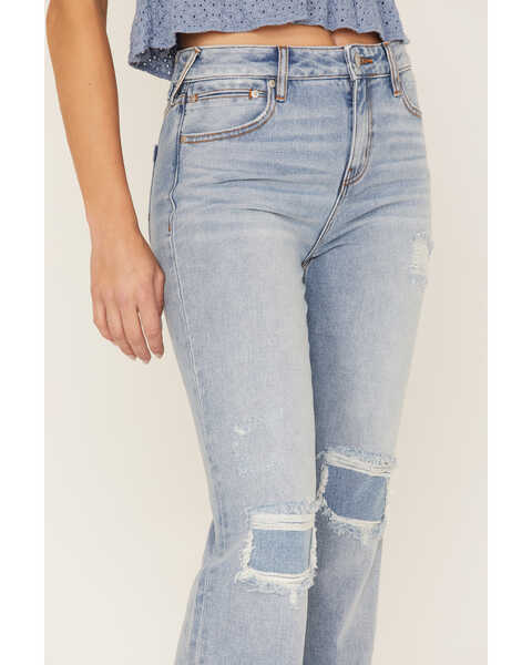 Image #2 - Cleo + Wolf Women's Light Wash High Rise Patchwork Distressed Straight Jeans, Medium Wash, hi-res