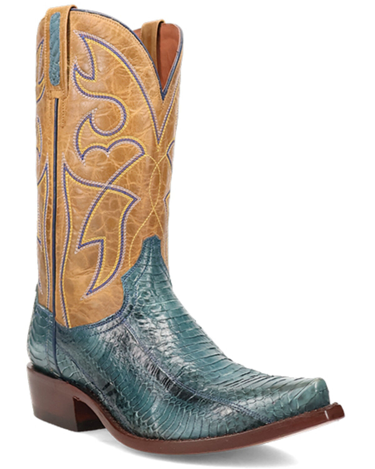 Image #1 - Dan Post Men's Exotic Snake Western Boots - Snip Toe, Blue, hi-res