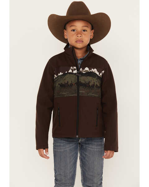Cody James Boys' Western Scenic Print Softshell Jacket, Brown, hi-res