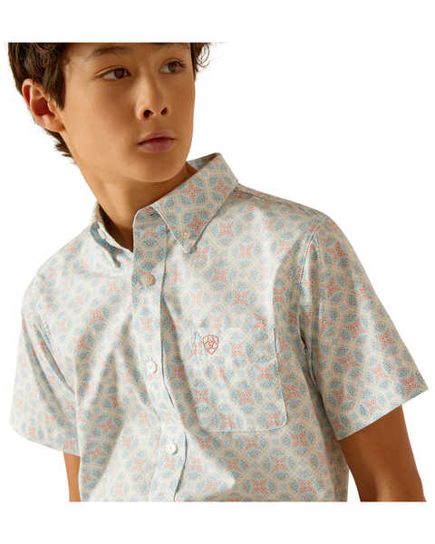 Image #2 - Ariat Boys' Kai Short Sleeve Button-Down Western Shirt , Aqua, hi-res
