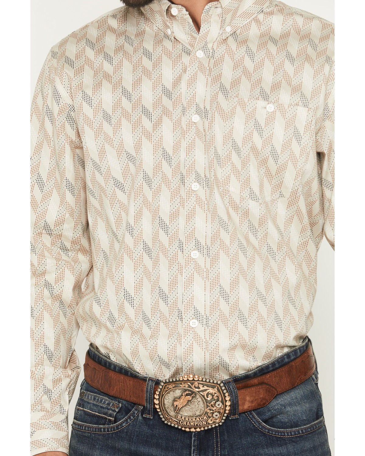 Image #3 - RANK 45&reg; Men's Shadow Alley Geo Print Long Sleeve Button-Down Stretch Western Shirt, Tan, hi-res