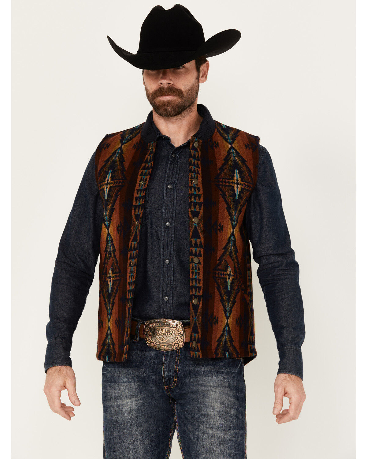 Image #1 - Pendleton Men's Parkdale Multicolor Snap Vest, Brown, hi-res