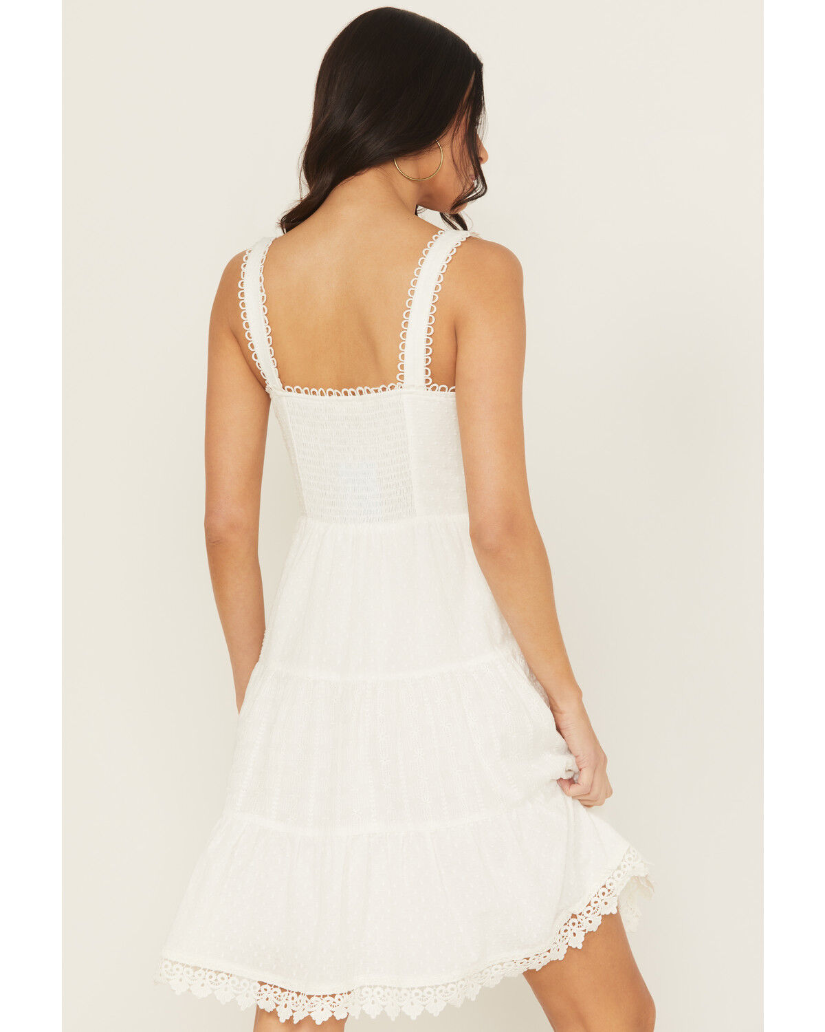 Image #4 - Miss Me Women's Eyelet Tiered Mini Dress, White, hi-res
