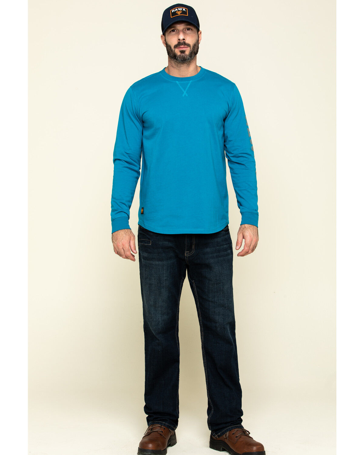 Image #6 - Hawx Men's Teal Sleeve Logo Long Sleeve Work T-Shirt - Tall, Teal, hi-res