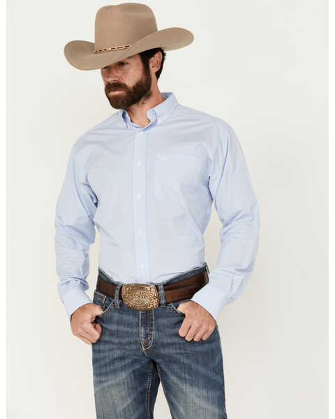 Image #1 - Ariat Men's Pro Series Dabney Checkered Print Long Sleeve Button-Down Western Shirt - Tall , Light Blue, hi-res