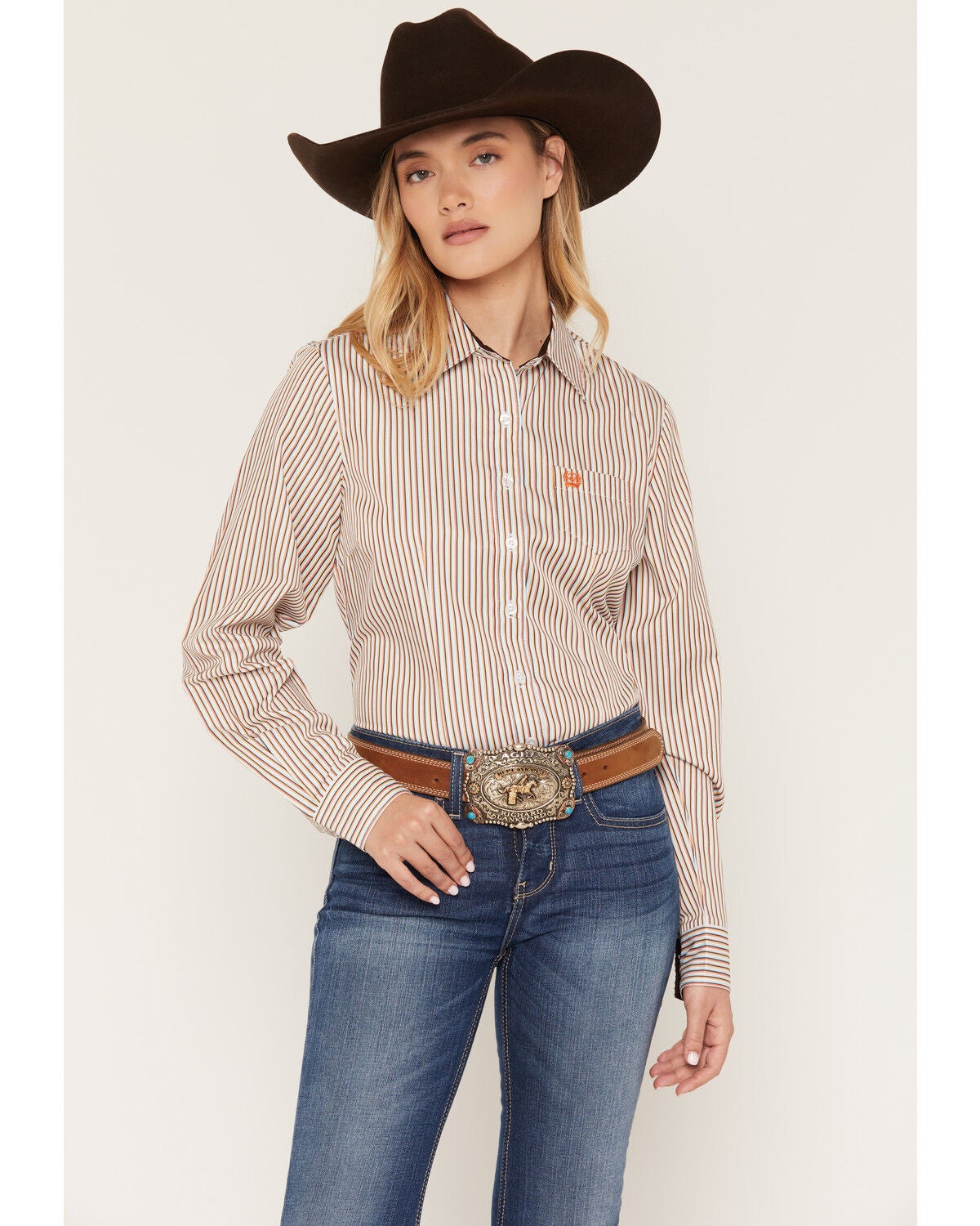 Cinch Women's TENCEL&trade; Striped Print Long Sleeve Button-Down Western Shirt, Purple, hi-res