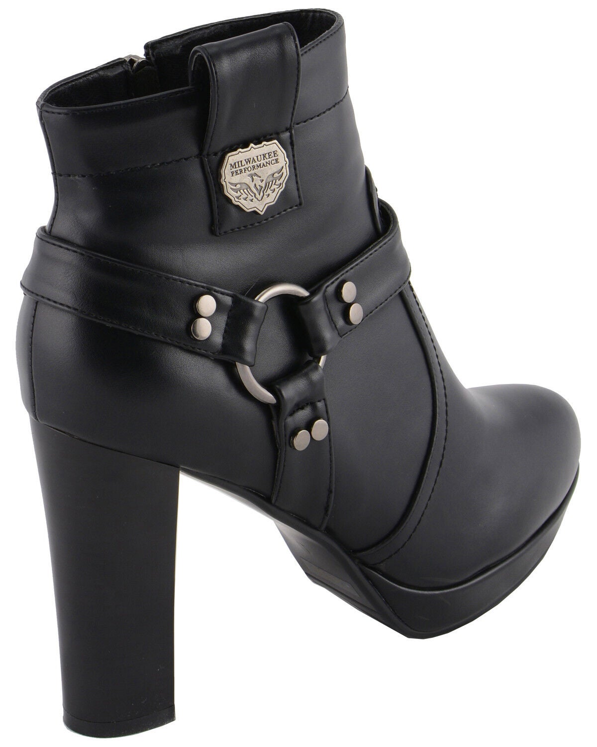 Image #9 - Milwaukee Leather Women's Block Heel Harness Booties - Round Toe, Black, hi-res