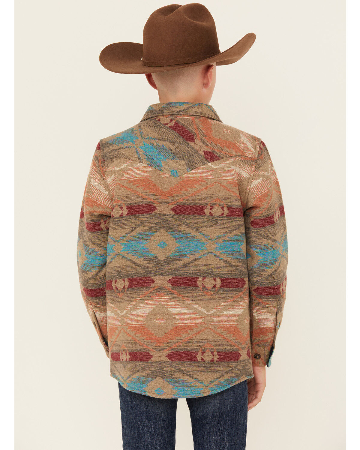 Image #4 - Cody James Boys' Base Camp Southwestern Print Sherpa Lined Shacket, Tan, hi-res