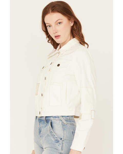 Image #2 - Cleo + Wolf Women's Patched Trucker Jacket, White, hi-res