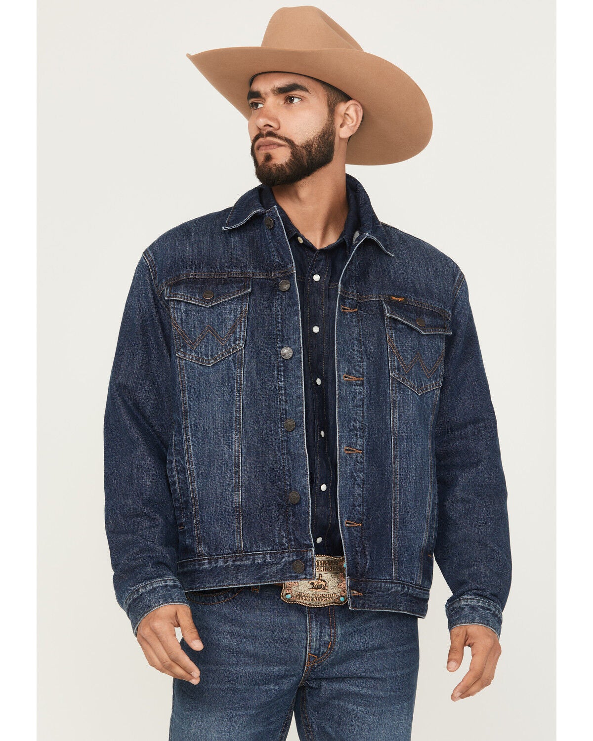 Wrangler Retro Men's Dark Wash Denim Sherpa Lined Jacket, Dark Wash, hi-res