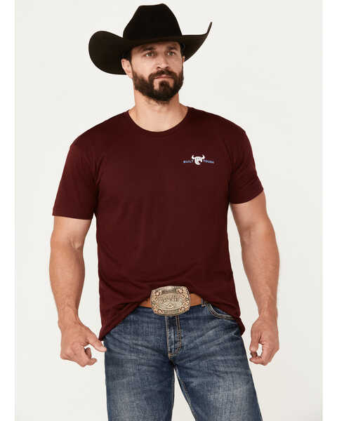 Image #1 - Cowboy Hardware Men's Built Tough Shield Short Sleeve Graphic T-Shirt, Maroon, hi-res