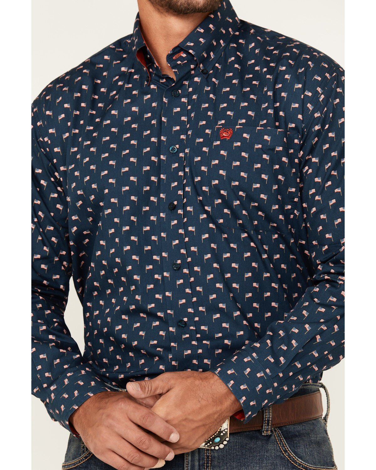Image #3 - Cinch Men's Mini American Flag Print Long Sleeve Button-Down Western Shirt, Navy, hi-res