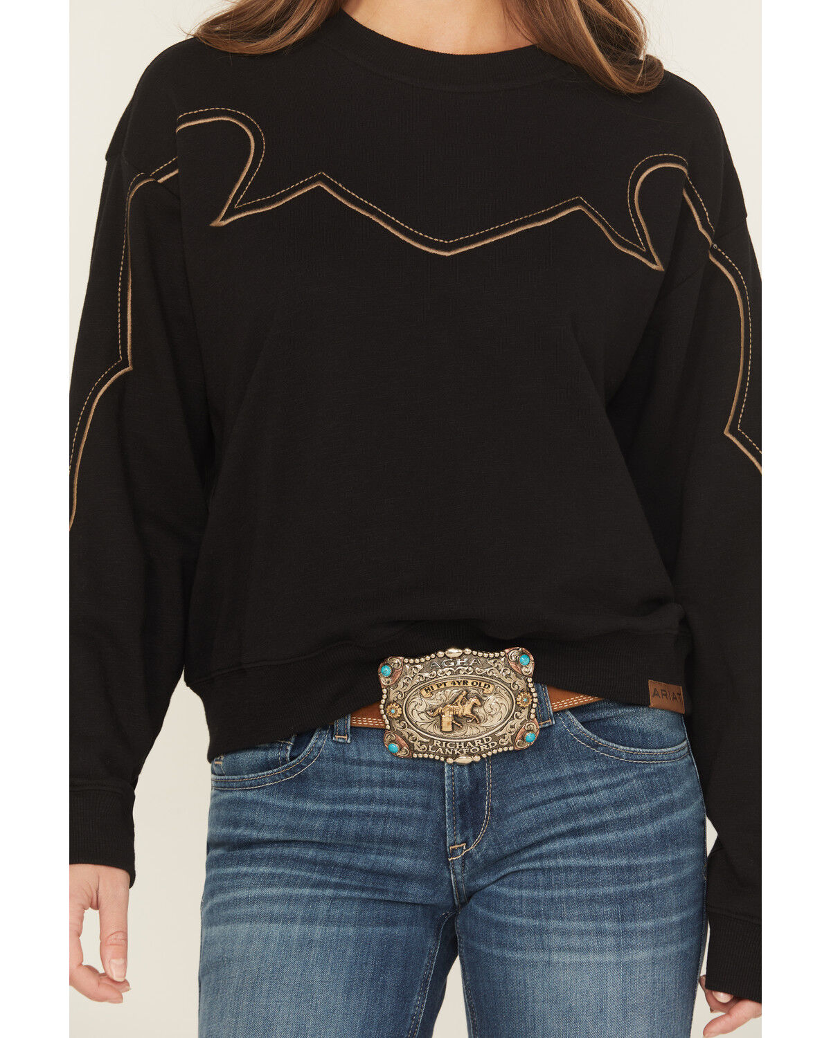 Image #3 - Ariat Women's Bootstitch Crewneck, Black, hi-res