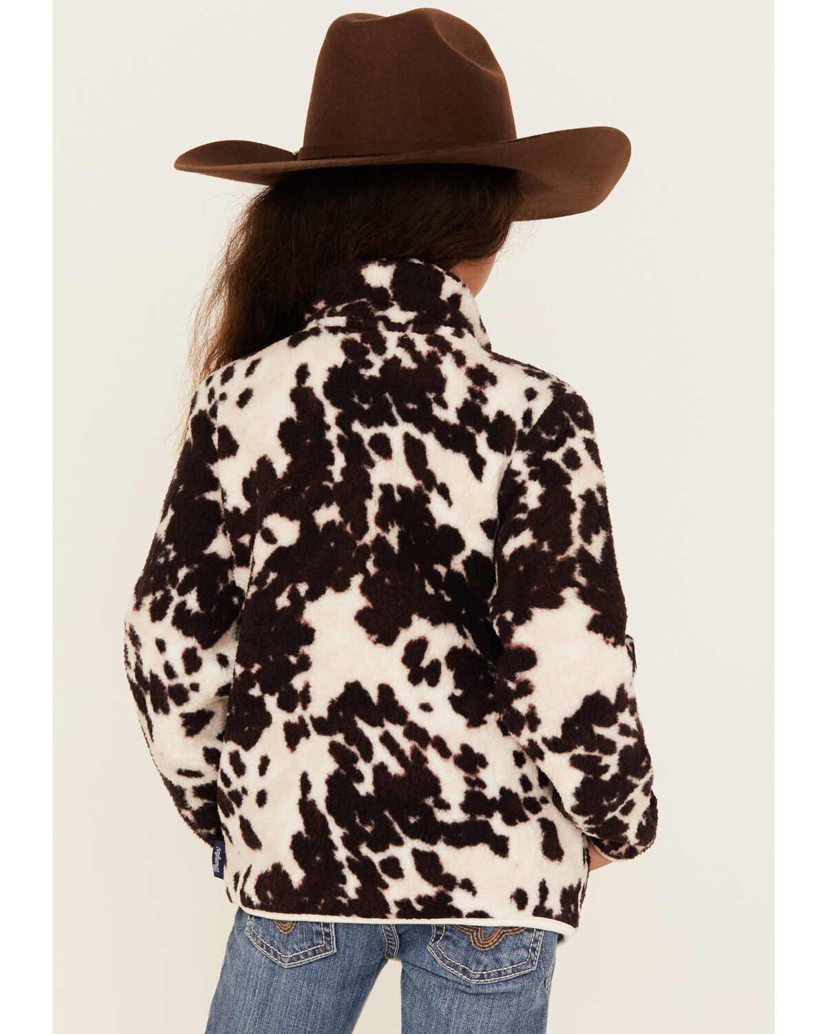 Image #4 - Wrangler Girls' Cow Print Sherpa Pullover, Brown, hi-res