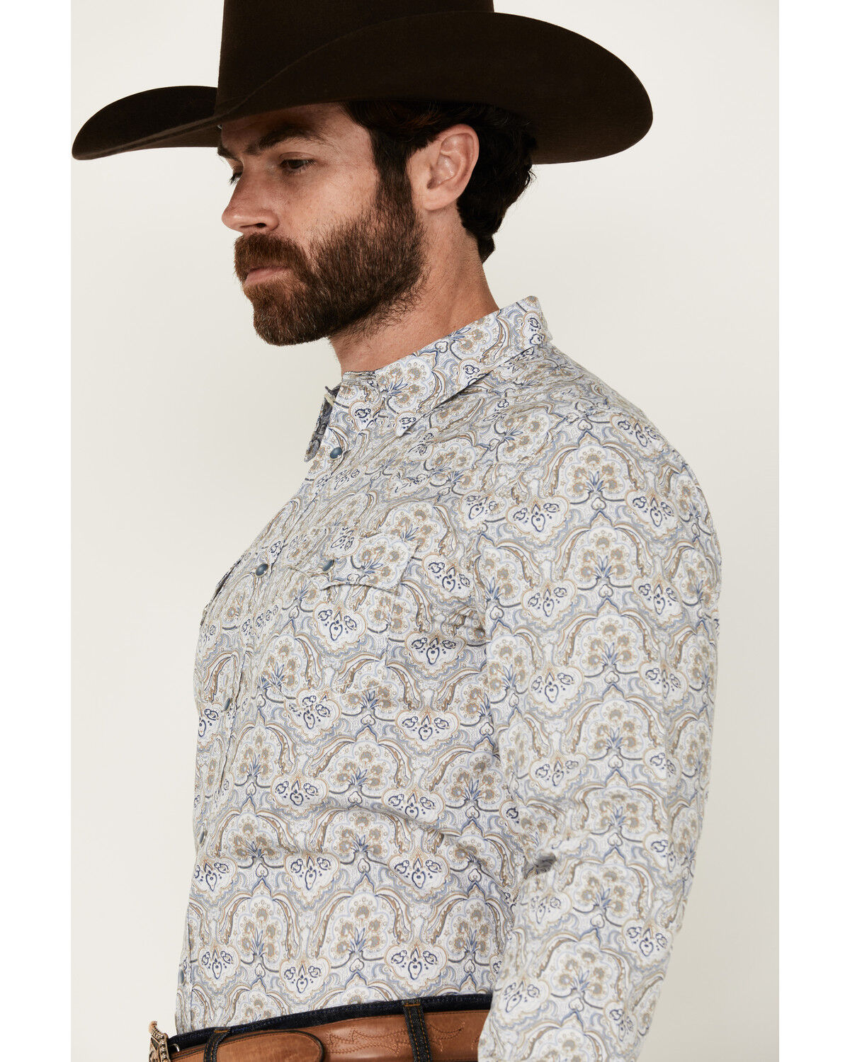 Image #2 - Cody James Men's Railroad Paisley Print Long Sleeve Snap Western Shirt, Cream, hi-res