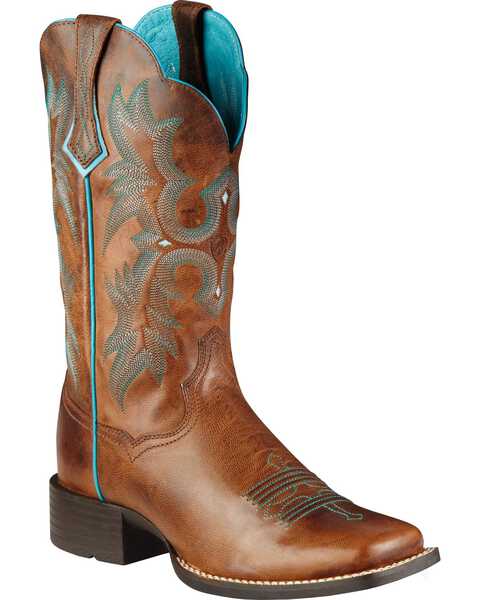 Ariat Women's Tombstone Western Performance Boots - Broad Square Toe, Brown, hi-res