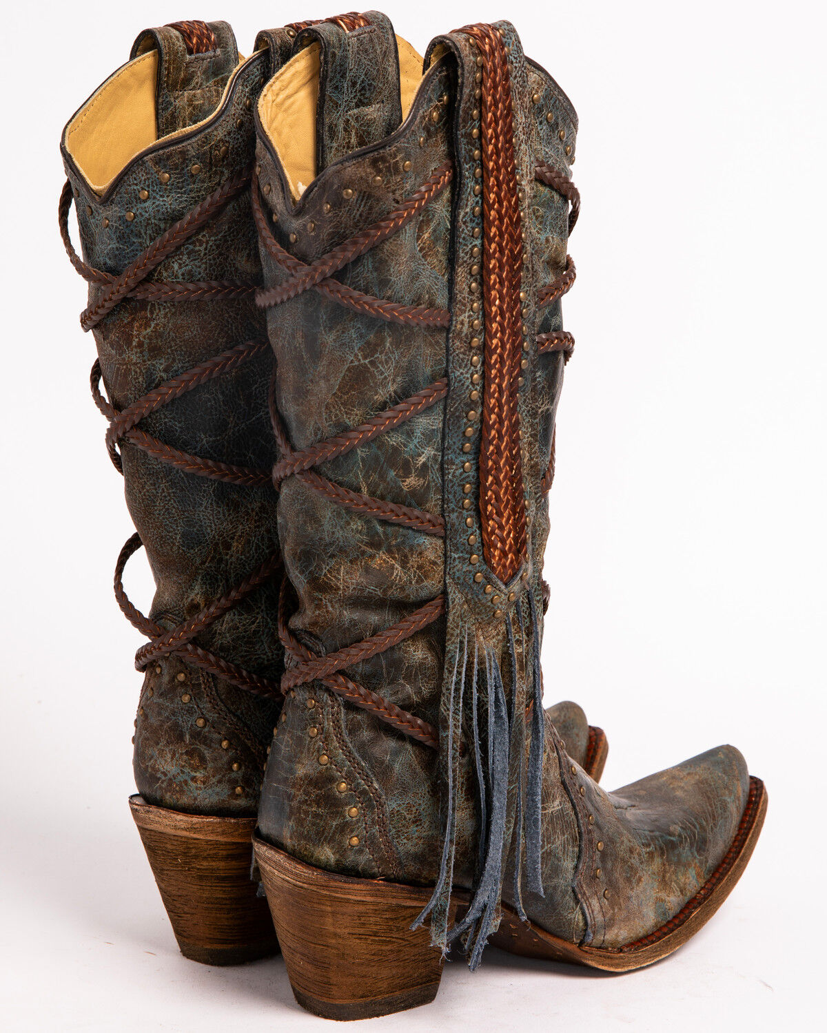 Braided Fringe Cowgirl Boots - Snip Toe 