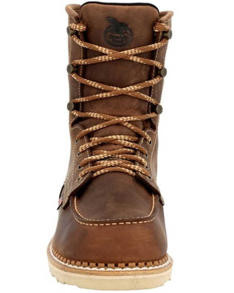 Georgia Boot Men's 8" Waterproof Wedge USA Lace-Up Boots - Moc Toe, Brown, hi-res