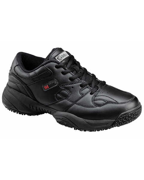 SkidBuster Men's Non-Slip Leather Work Shoes - Round Toe, Black, hi-res