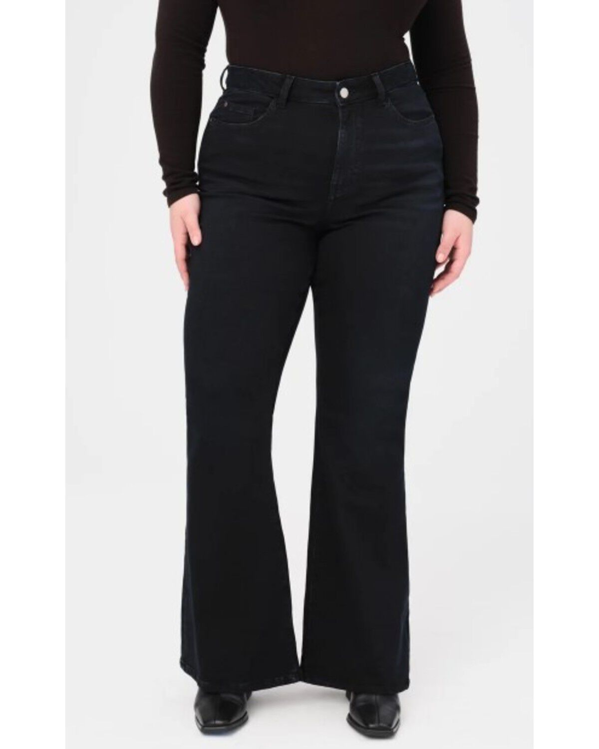 Warp + Weft Women's Mia Dark Wash High Rise Flare Stretch Denim Jeans - Plus, Dark Wash, hi-res