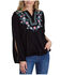 Image #1 - Roper Women's Floral Embroidered Velvet Long Sleeve Blouse, Black, hi-res