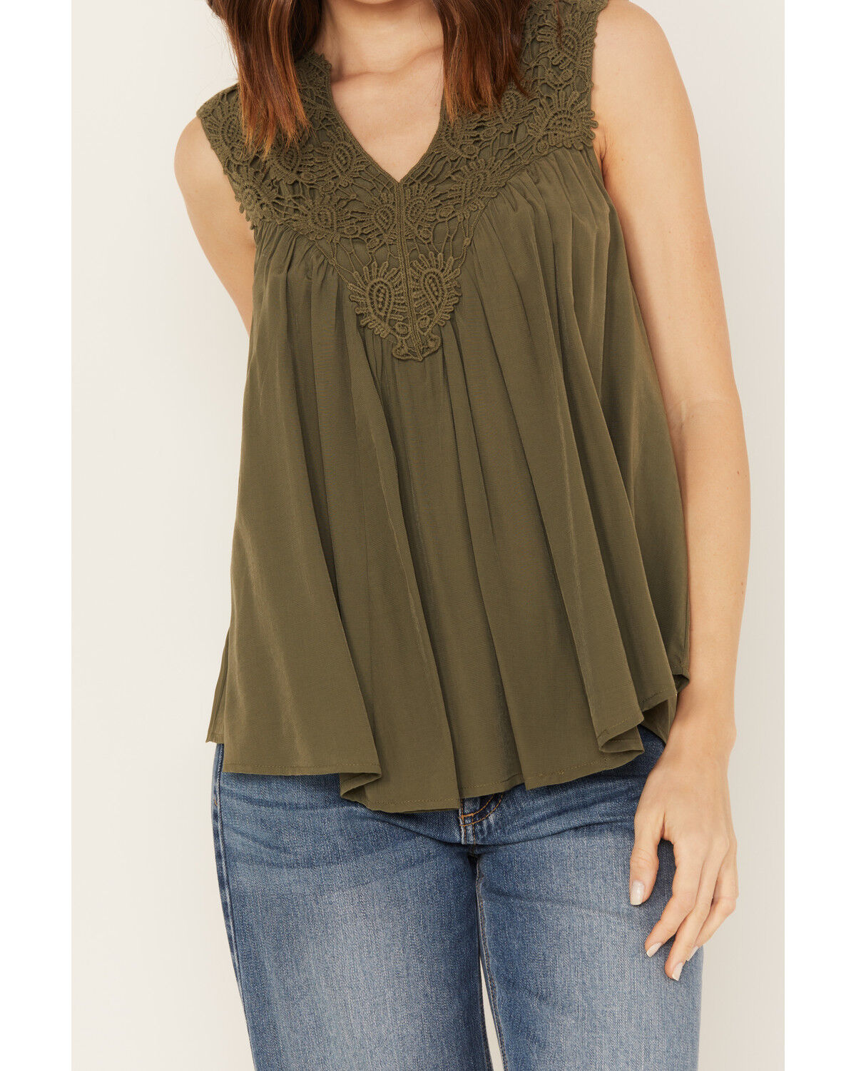 Image #3 - Molly Bracken Women's Crochet Sleeveless Peasant Top, Olive, hi-res