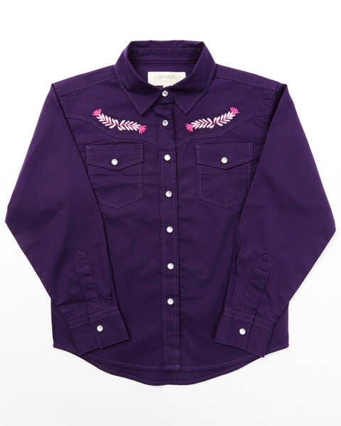 Shyanne Toddler Girls' Dark Purple Plaid Floral Yoke Long Sleeve Snap Western Shirt , Purple, hi-res