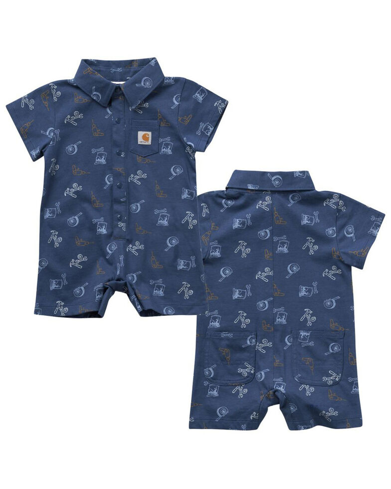 Carhartt Infant-Boys' Tool Print Short Sleeve Romper, Blue, hi-res