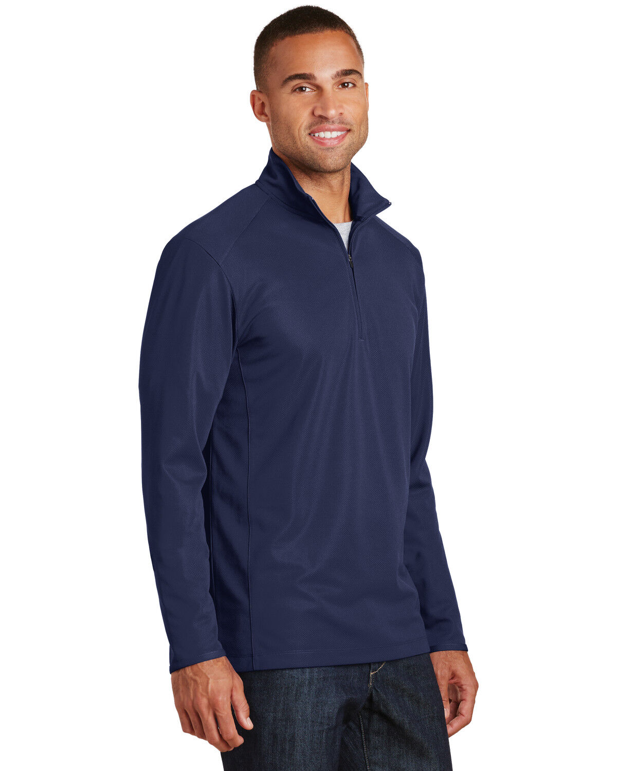 Image #3 - Port Authority Men's True Navy 3X Pinpoint Mesh 1/2 Zip - Big & Tall, Navy, hi-res